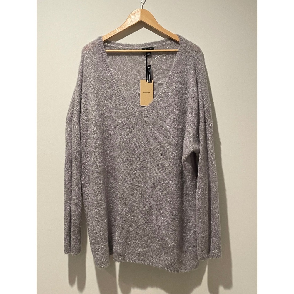 Halogen Women's 3X Grey Sconce Metallic V-Neck Long Sleeve Sweater Top‎